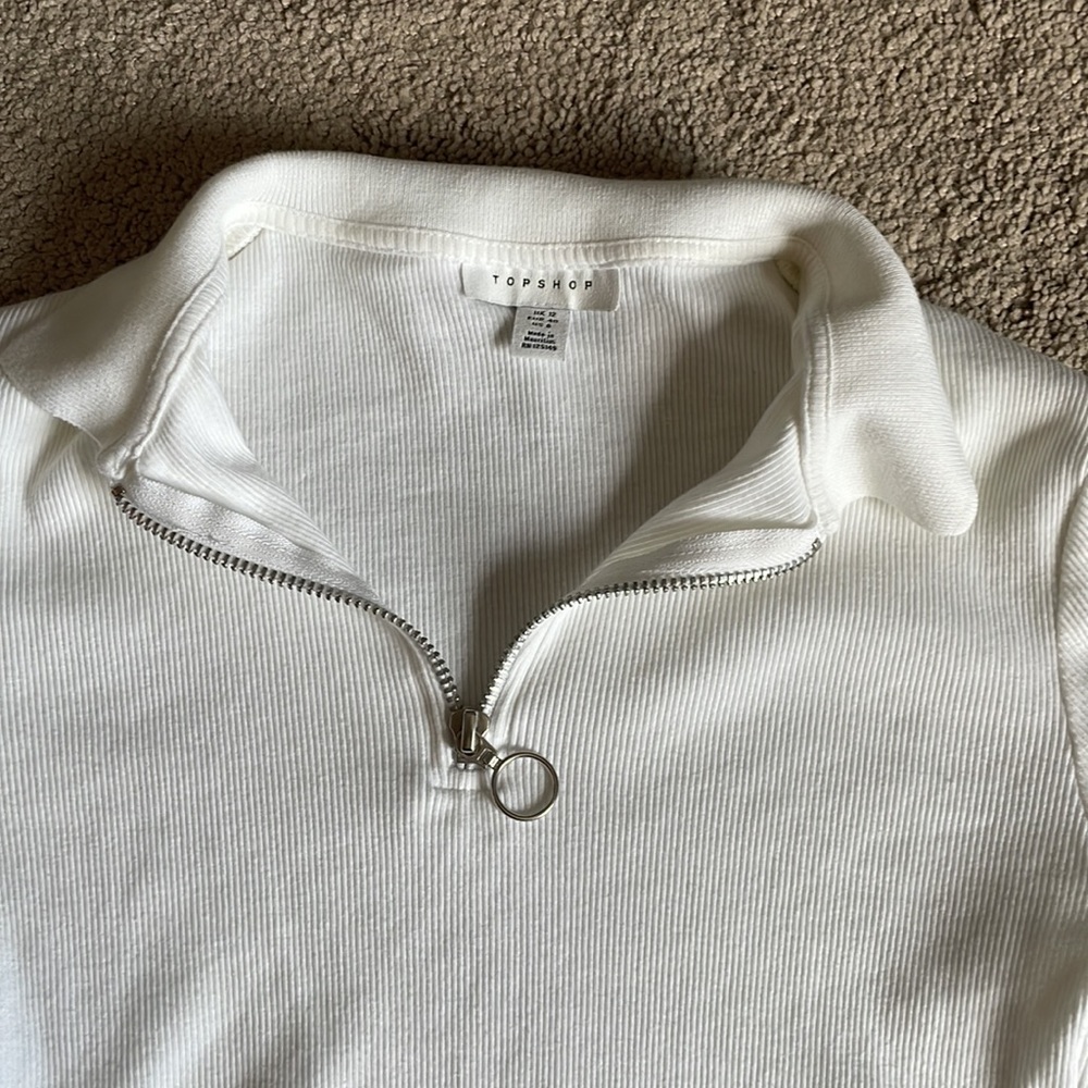 White Topshop Ribbed Polo Croptop - Picture 2 of 2